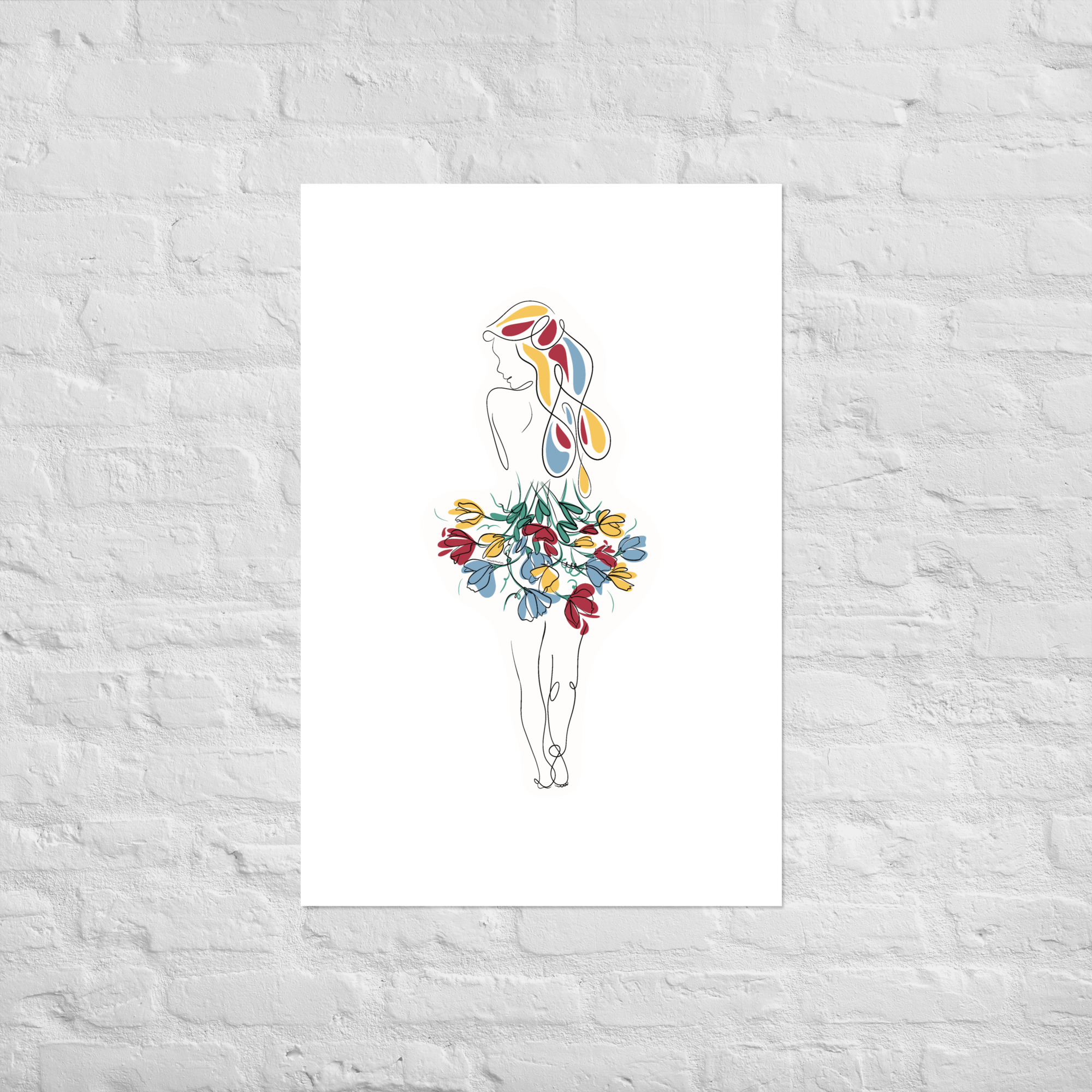 Femme Bouquet Coloré Affiche