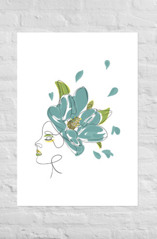 Femme Fleur Bleue Affiche