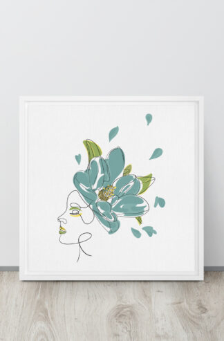 Femme Fleur Bleue Toile encadrée