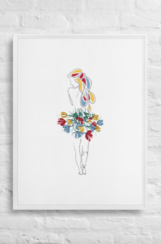 Femme Bouquet Coloré Toile encadrée