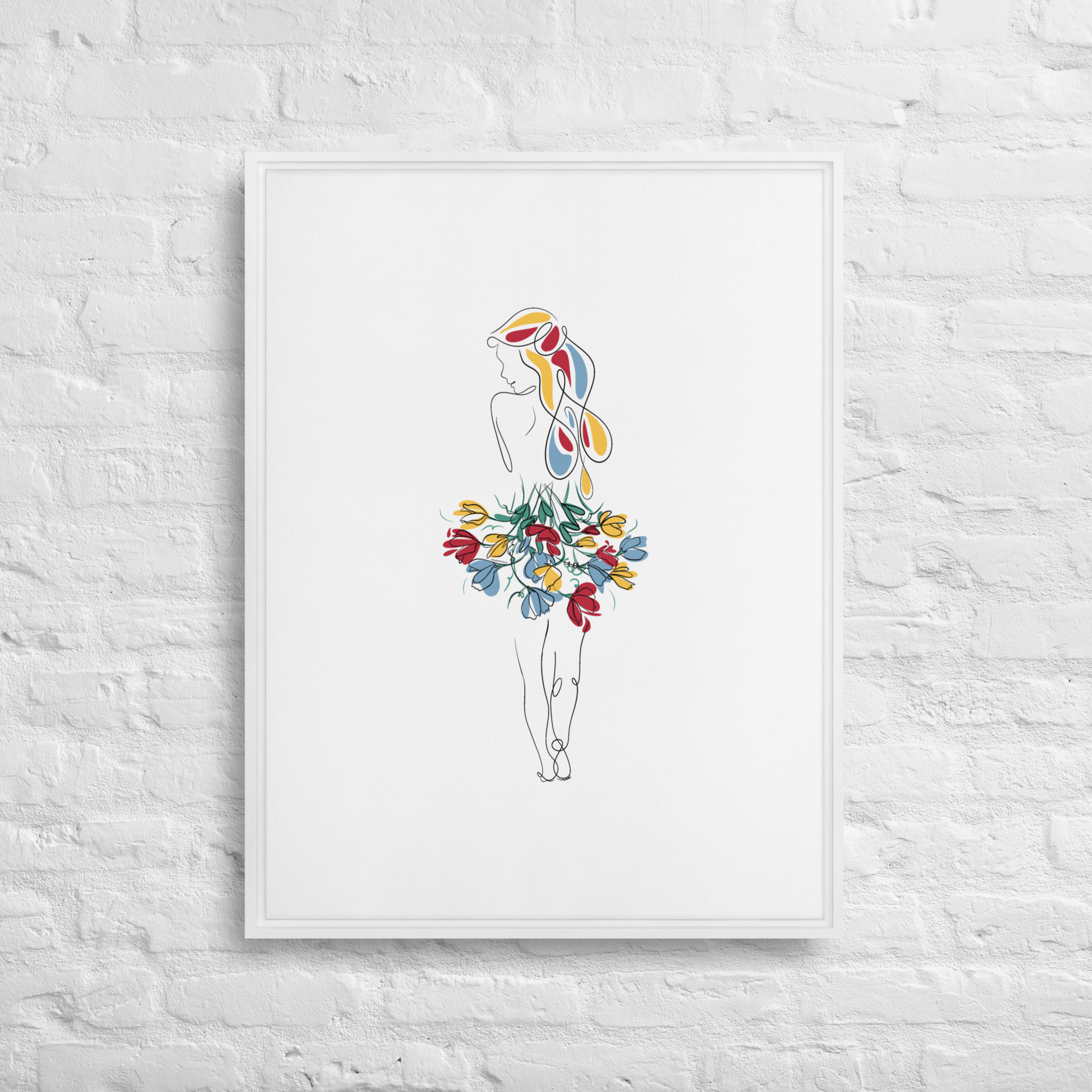 Femme Bouquet Coloré Toile encadrée